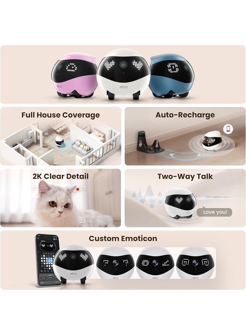 Enabot EBO Air 2 FamilyBot Indoor Security Camera Robot: 2K Pet Camera, Movable Home Robot, Custom Facial Expression, Auto-Recharge, Battery-Operated, 2-Way Talk, Night Vision(Dove White) - Image 2